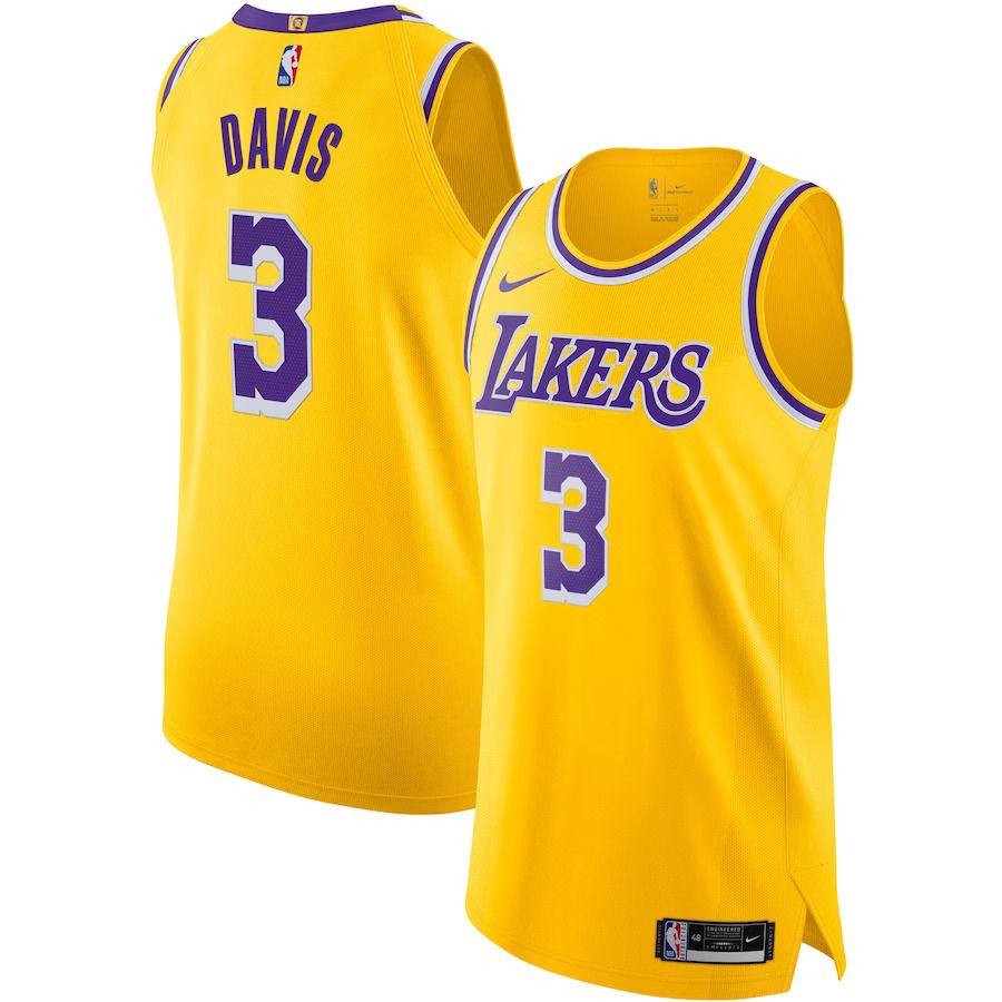 Men Los Angeles Lakers 3 Anthony Davis Nike Gold Authentic NBA Jersey